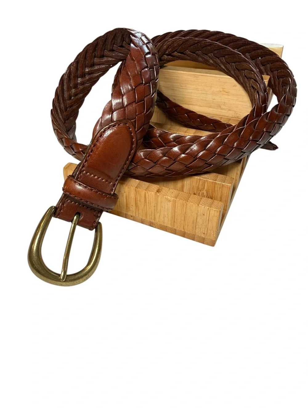 Classic Lands End Mens Braided Leather Belt Brown Mens Size 42 #506
